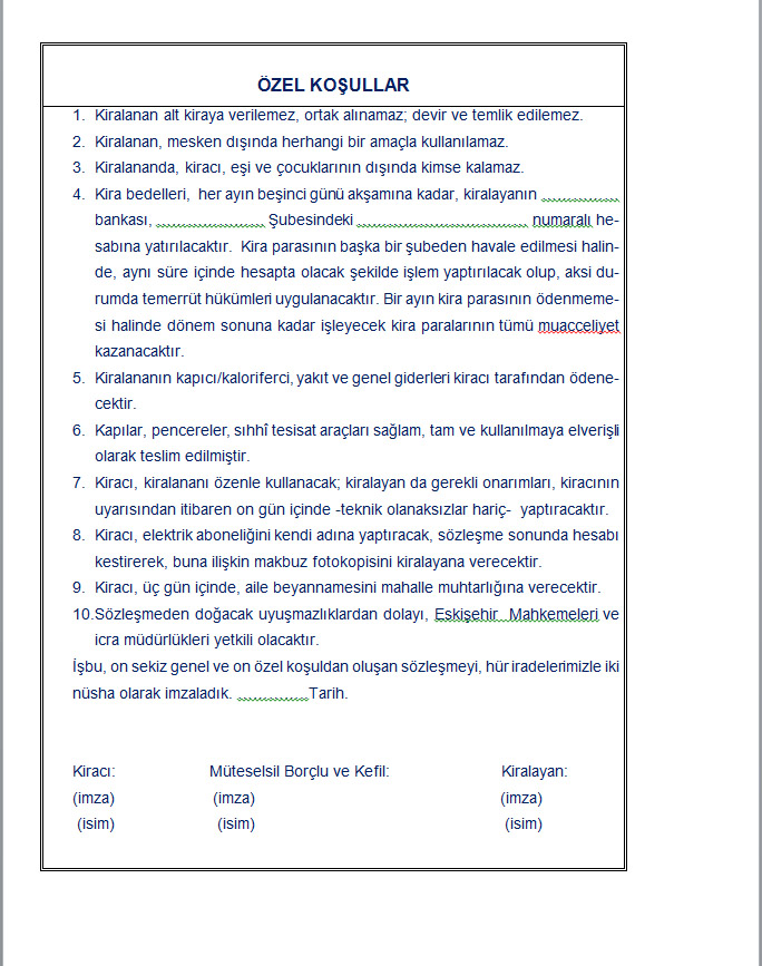 2017 Kira Kontratı örneği nasıl olmalı