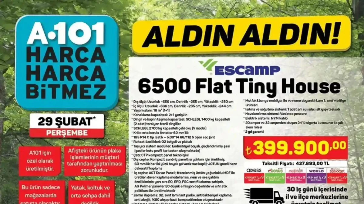 A101 Tiny House fiyatı ne kadar? 2024 model Escamp 6500 Flat Tiny House satışta