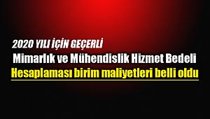 2020 Mimarlık ve Mühendislik hizmet bedeli hesaplaması birim maliyetleri