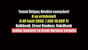 Temel İhtiyaç Kredisi sonuçları! 6 ay ertelemeli, 0.49 faizli 5000, 7.500 10.000 TL Halkbank, Ziraat Bankası, Vakıfbank online başvuru ve kredi durumu sorgula